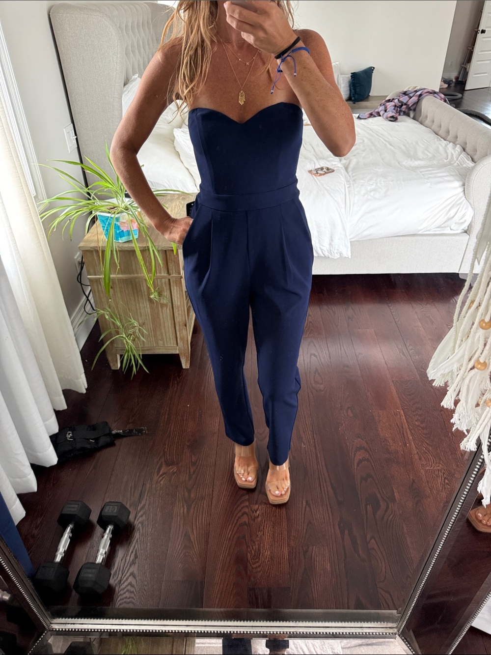 Express Navy Strapless Sweetheart Jumpsuit